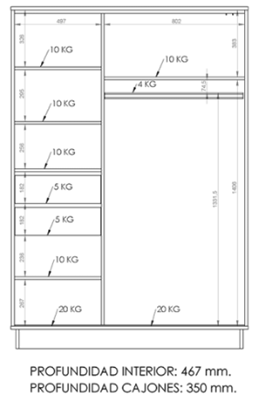 Placard Corredizo Dielfe 1.35 2 Puertas PE135 Wengue - Imagen 4