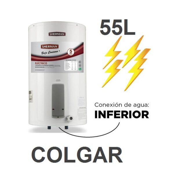Termotanque Eléctrico Sherman 55 Lts Carga Inferior Colgar Blanco