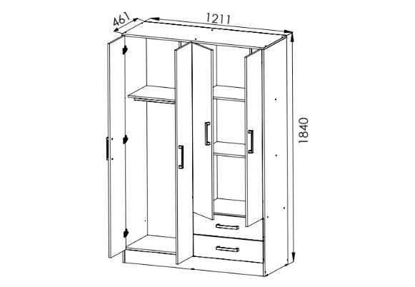 Placard Orlandi Bahía 120cm 4 Puertas 2 Cajones Linosa 3526 - Imagen 2