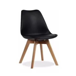 Silla Unican Eames Tulip Con Almohadon Base Madera Color Negro