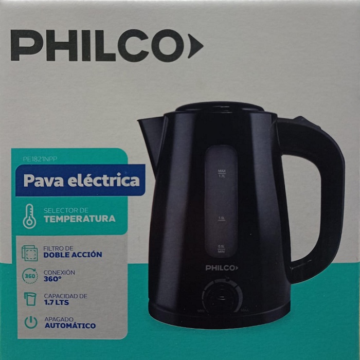 Pava eléctrica Philco PE1821 1.7 lt Con corte Negra
