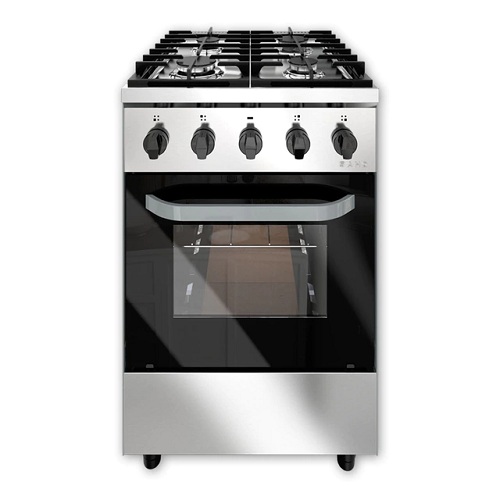 Cocina Morelli Saho Kuma 550 - 4 Hornallas, Frente Acero Inoxidable, Puerta Viso