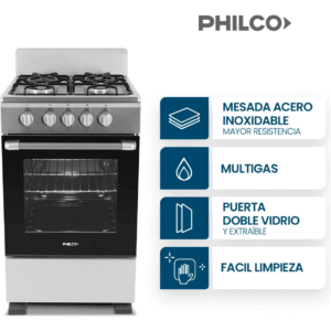 Cocina Multigas Philco PHCN50P 50 cm 4 Hornallas Color Blanca con Acero Inox