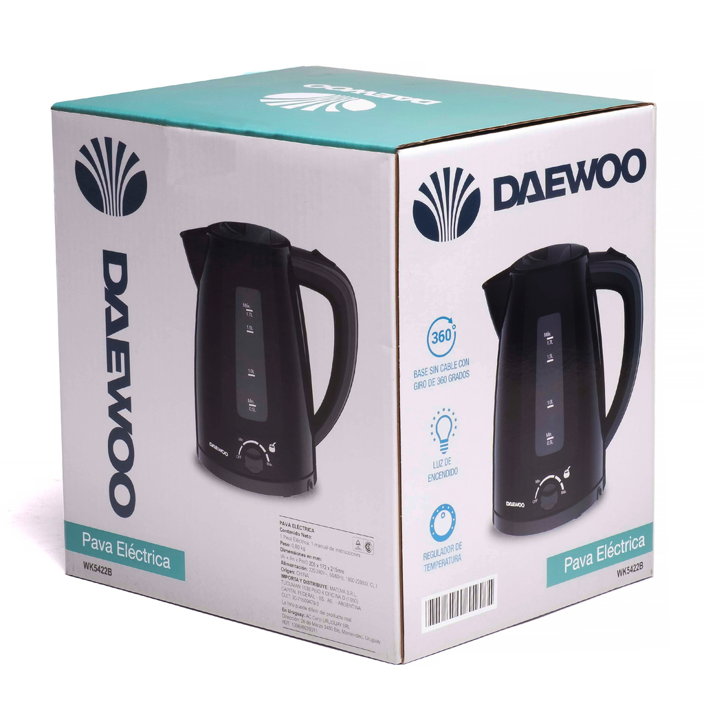Pava Eléctrica Daewoo WK5422B 1.7L Negra con Control de Temperatura - Imagen 3