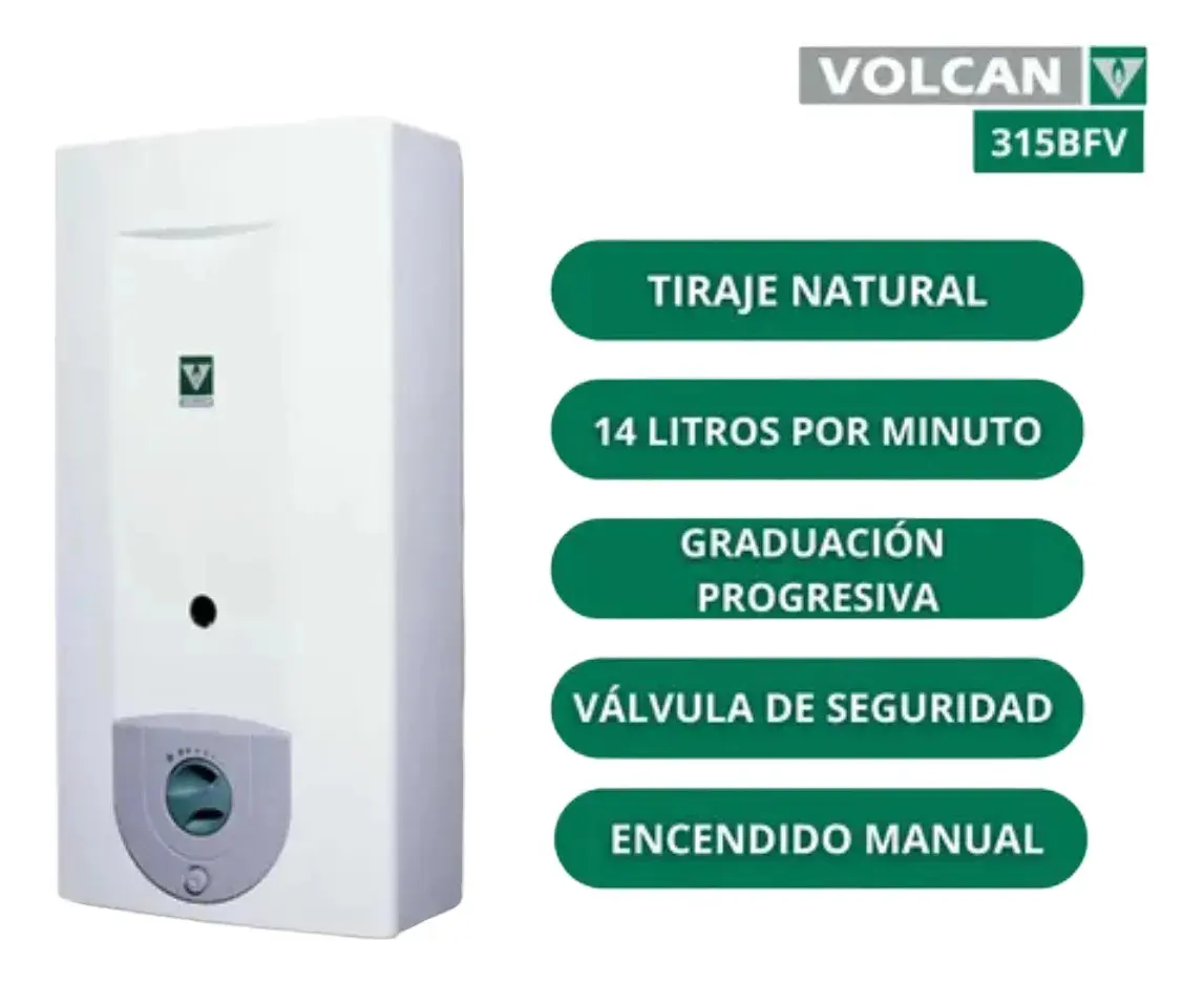 Calefón Tiro Natural Gas Volcan 315BRV - Imagen 3