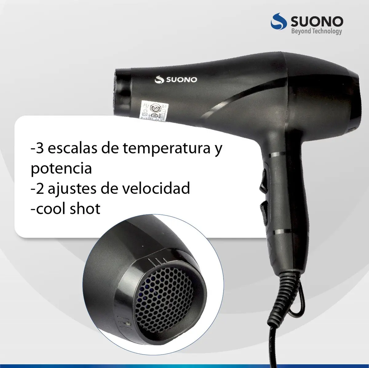 Secador De Pelo Suono Acc0067 2000w Frío/calor C/difu Negro - Imagen 4