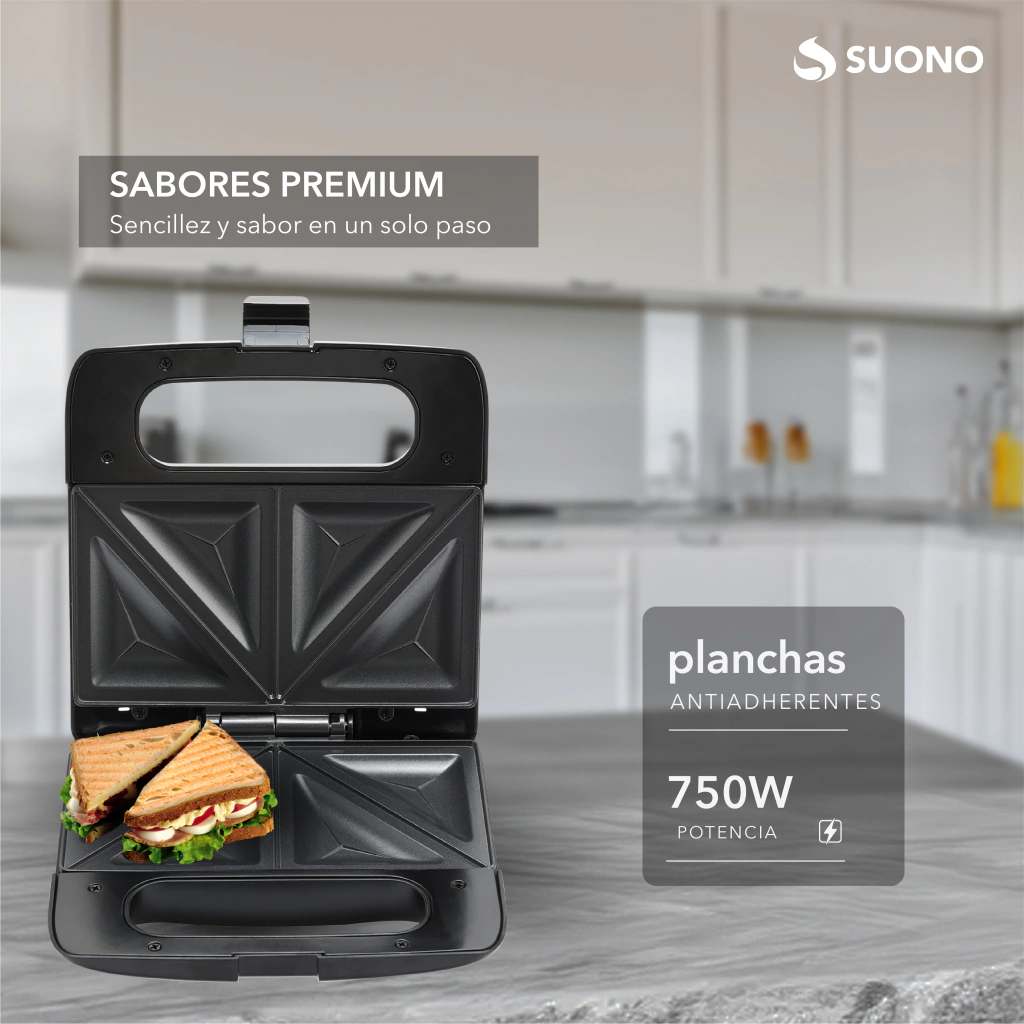 Sandwichera Eléctrica Suono Hog0225neg 750w Antiadherente - Imagen 3